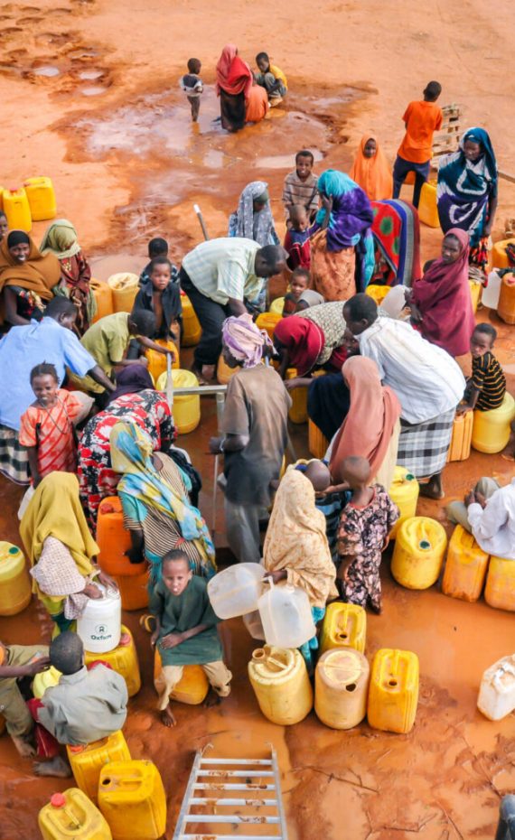 Civilians (IDPs) waiting for water supply. Refugee camp in  in Dadaab, Somalia. August 07, 2011.