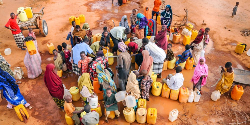 Civilians (IDPs) waiting for water supply. Refugee camp in  in Dadaab, Somalia. August 07, 2011.